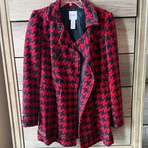 Candie's Red and Black Houndstooth Pea Coat